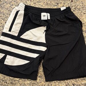 adidas Black and White Trefoil Drawstring Shorts